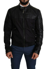 Black Nylon Full Zip Men Bomber Coat Jacket Clothing