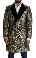 Men's Black Gold Jacquard Long Coat Sicilia Jacket Cotton Polyester Clothing