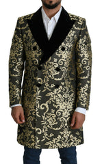 Men's Black Gold Jacquard Long Coat Sicilia Jacket Cotton Polyester Clothing