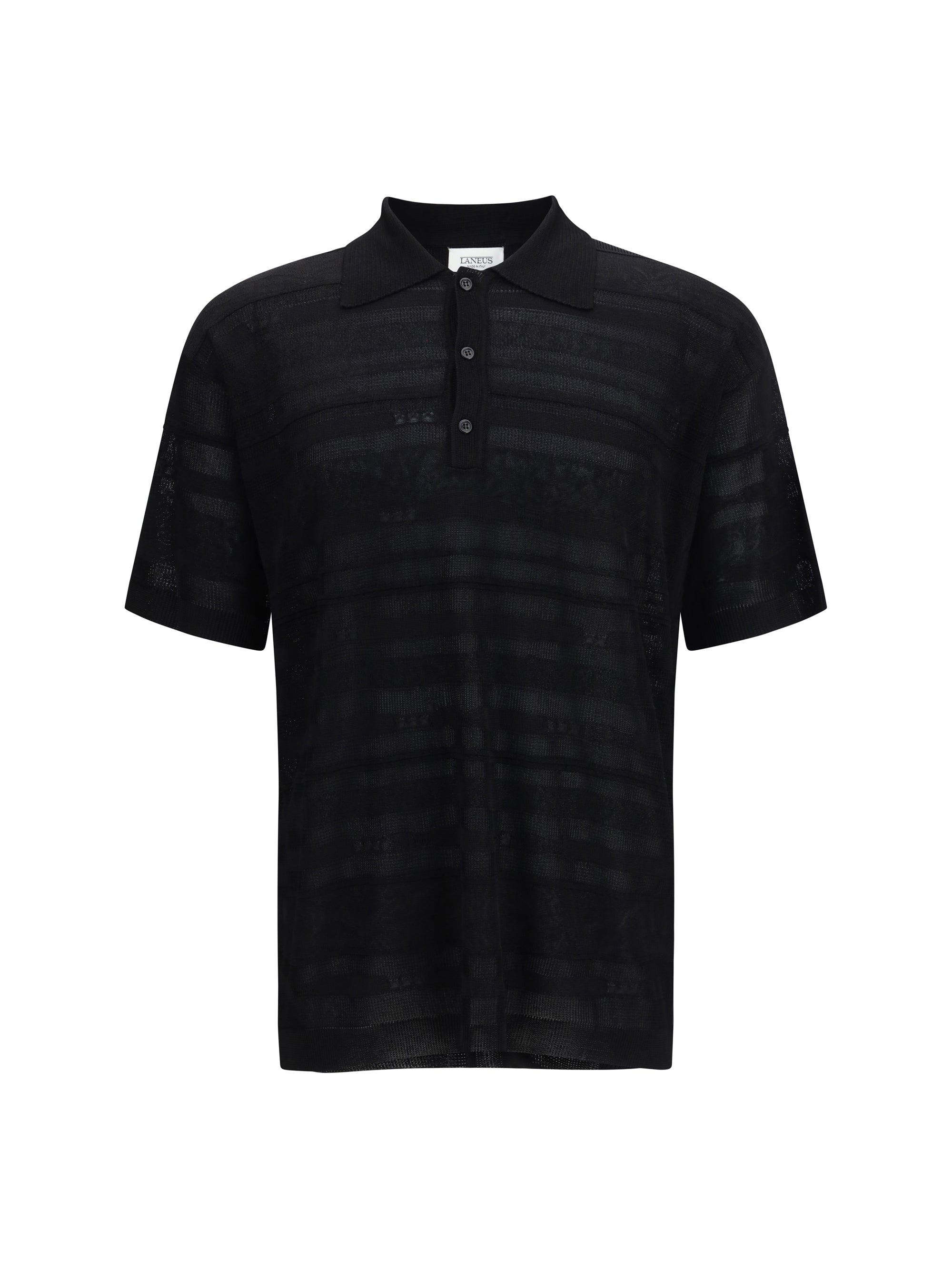 Laneus Lightweight Jacquard Cotton Polo — Black