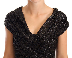 Women's Sequined Open-Shoulder Gown Black Polyester