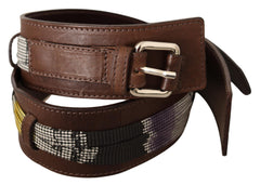 Women's Brown Leather Silver Buckle Belt