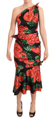 Women's Black Shiny Silk Floral Print Draped Dress Elastane