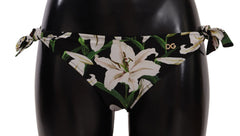 Women's Bikini Bottom Black Lily Print Swimsuit Swimwear Nylon Elastane Clothing