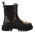 Women's Black Leather Studded Combat Boots