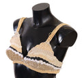 Women's Beige Straw Raffia Woven Crochet Cover Up Top Cotton