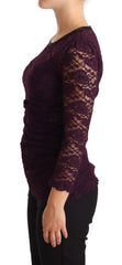 Women's Purple Lace Long Sleeve Top Blouse Nylon Silk