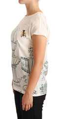 Women's White Silk Garden Fountain T-Shirt Blouse