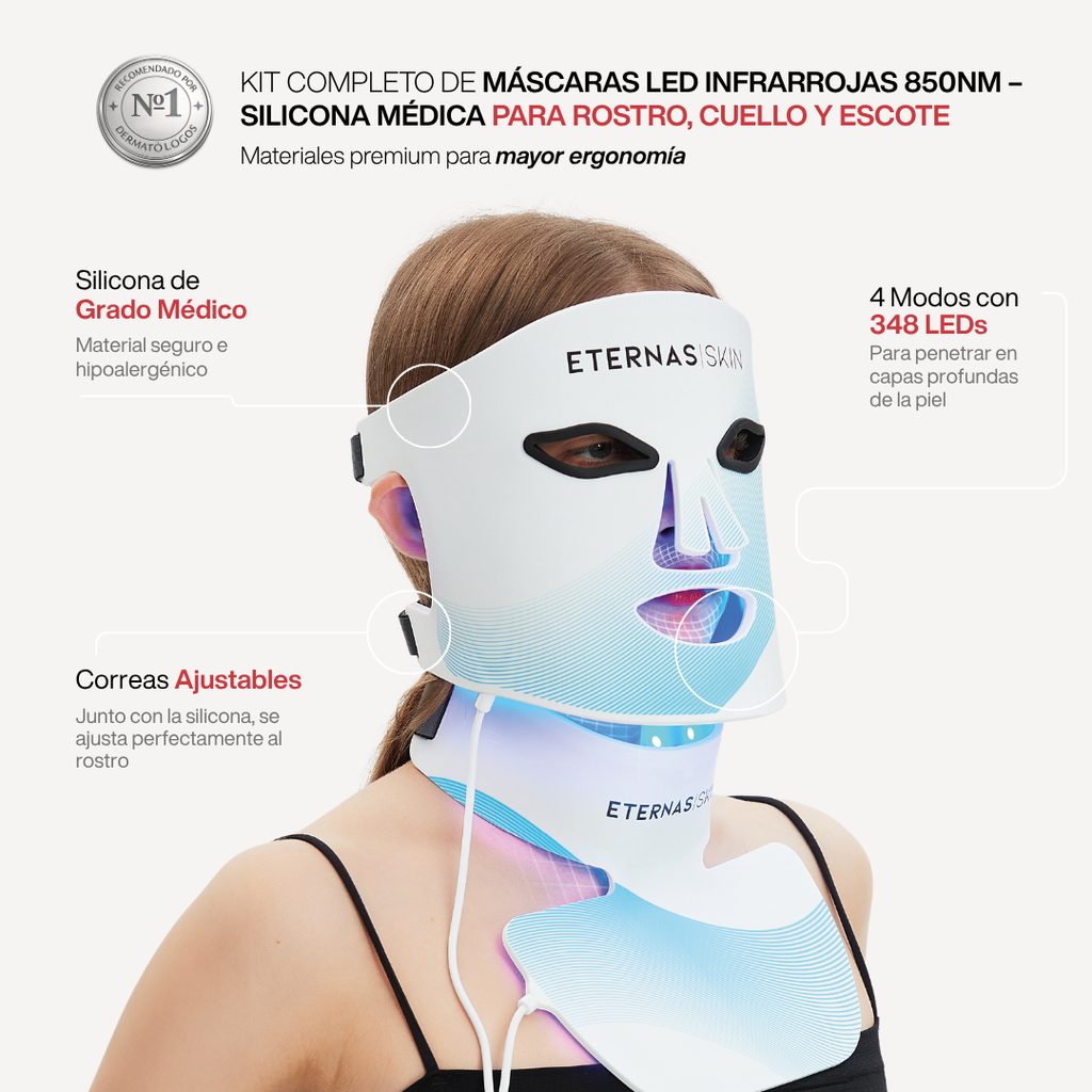 Kit Completo de Máscaras LED Infrarrojas 850nm – Silicona Médica para Rostro, Cuello y Escote