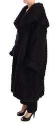 Women's Black Mohair Fur Cape Trench Coat Jacket Clothing