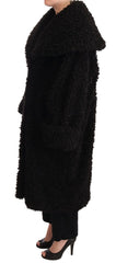 Women's Black Polyester Fur Trench Coat Jacket Clothing