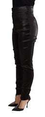 Women's Black Silver Lurex Thread Cotton Stretch Pants