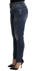 Women's Blue Wash Skinny Denim Cotton Stretch Jeans Elastane Clothing