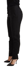 Black Tapered Women Trouser Virgin Wool Pants Elastane