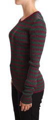 Women's Striped Viscose Sweater Burgundy Polyester