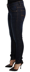 Women's Dark Blue Cotton Low Waist Skinny Denim Jeans Clothing