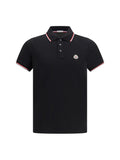 Moncler Cotton Piqué with Tricolour Details Polo — Black