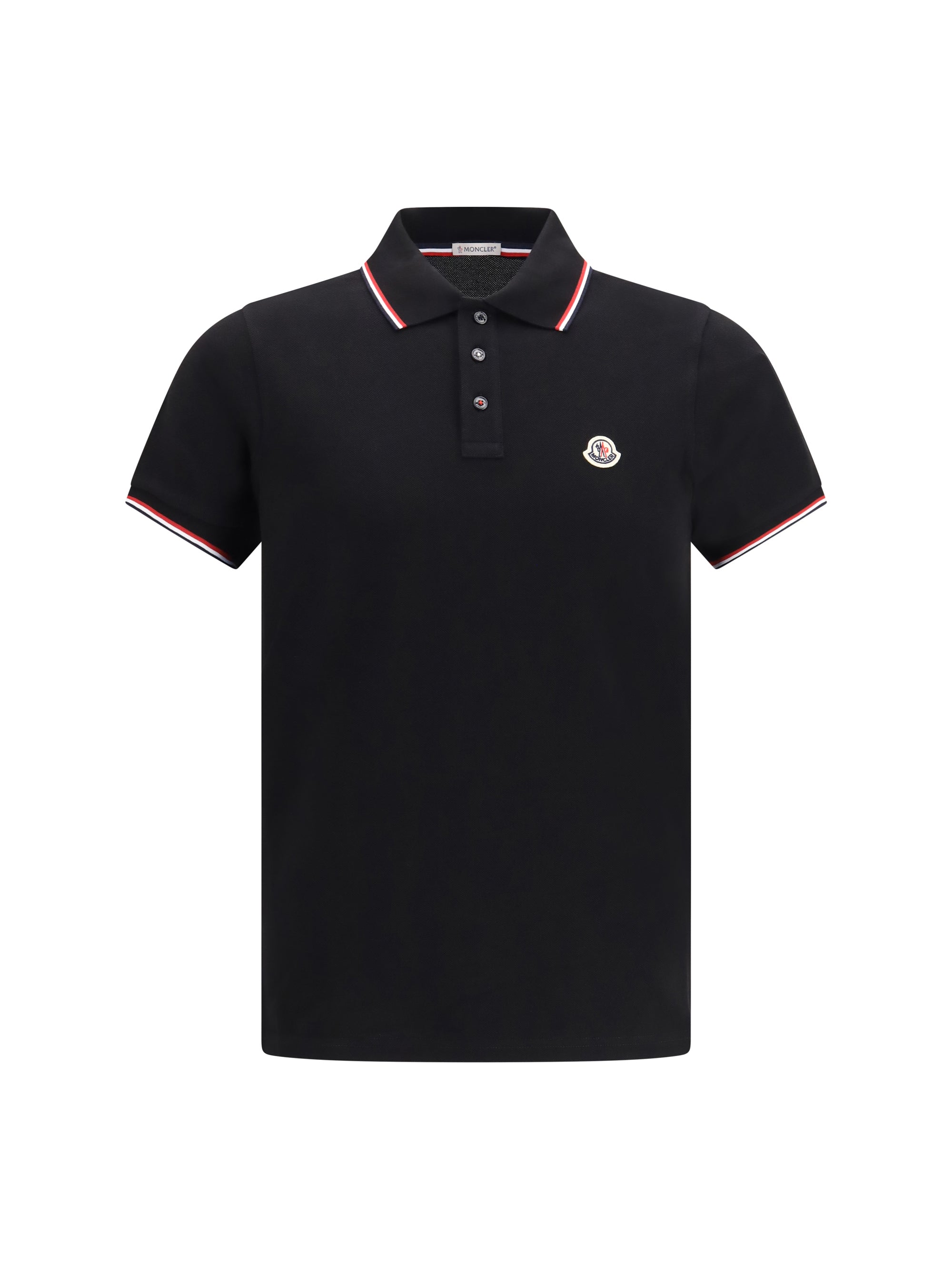 Moncler Cotton Piqué with Tricolour Details Polo — Black