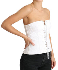 Women's White Palermo Bustier Cotton Top Corset Elastane