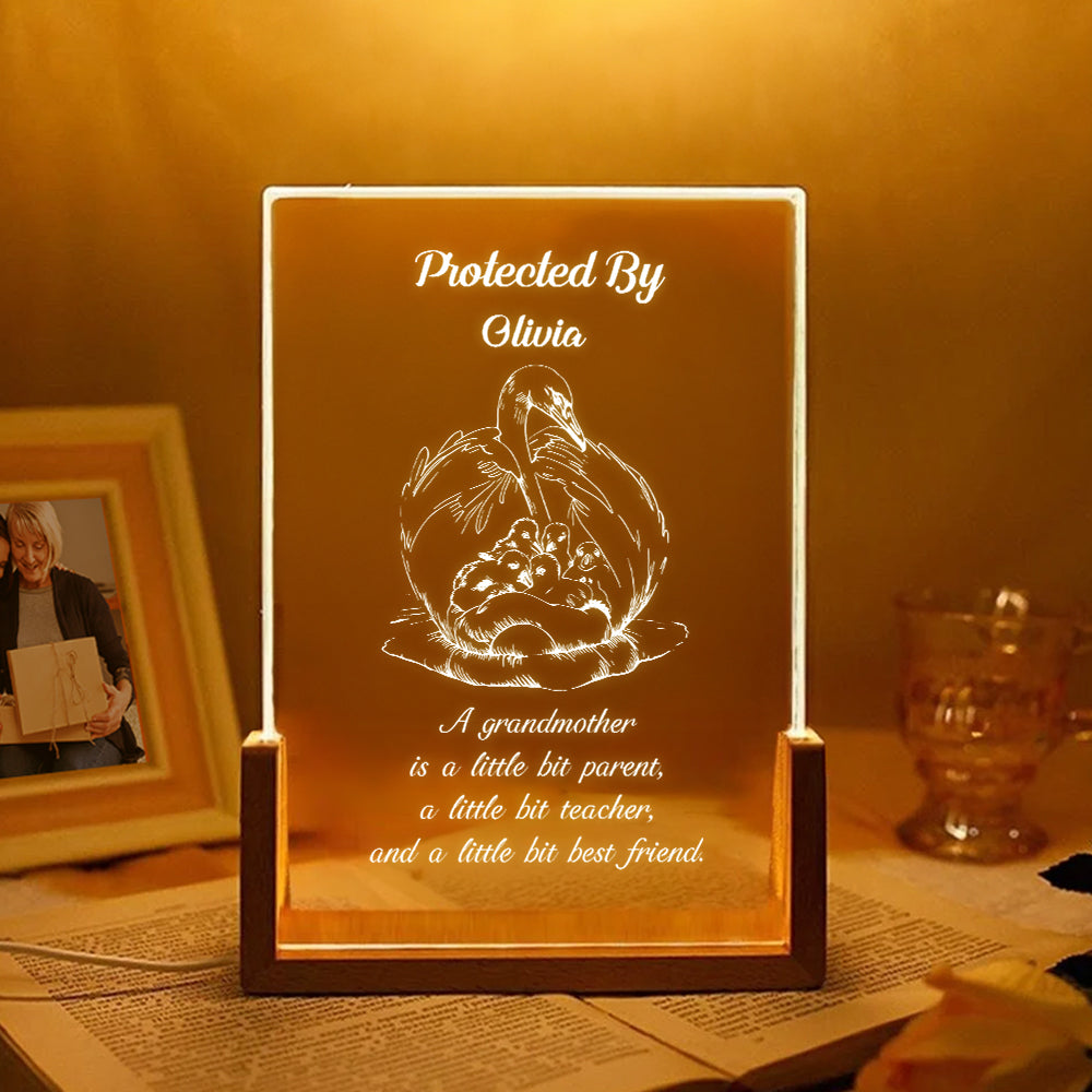 Cisne Personalizado Madre Cálida Cita LED Luz de Noche con Nombre y Base de Madera Decoración del Hogar Regalo del Día de la Madre para Mamá Abuela