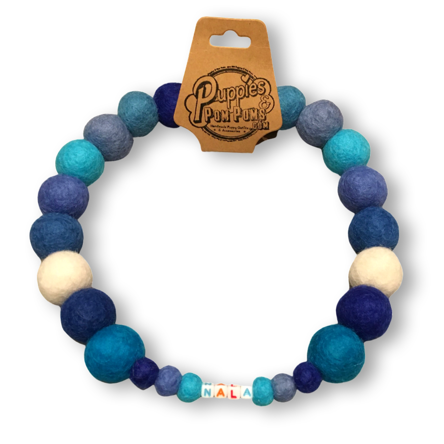 Collare personalizzato per cani con pon pon - Blu