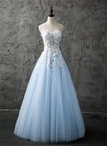 A-Line Sweetheart Lace Sleeveless Floor-Length Prom Dresses With Beading Appliques Lace