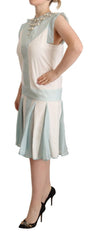 Women's Multicolor Faux Pearl Sleeveless Shift Midi Dress Cotton