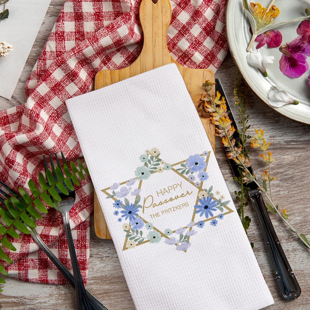 Personalizada Floral Jewish Star Super Absorbente 100% Algodón Waffle Toalla con Nombre Passover Regalo para Familia Judía