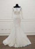 Trumpet/Mermaid Off-The-Shoulder 3/4 Sleeve Cathedral Train Lace Wedding Dress With Appliques Lace