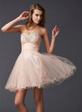 A-Line Strapless Short Cocktail Dresses With Appliques Lace