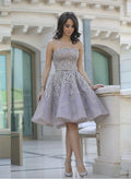 A-Line/Princess Strapless Knee-Length Satin Cocktail Dresses With Beading