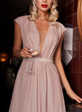 A-Line V-Neck Knee-Length Jersey Cocktail Dresses With Sash