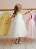 A-Line/Princess High Neck Tea-length Tulle Flower Girl Dresses