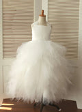 A-Line/Princess Square Neckline Asymmetrical Tulle Flower Girl Dress With Bowknot