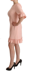 Women's Pink Ruffled Sleeves Viscose Sheath Dress Rayon
