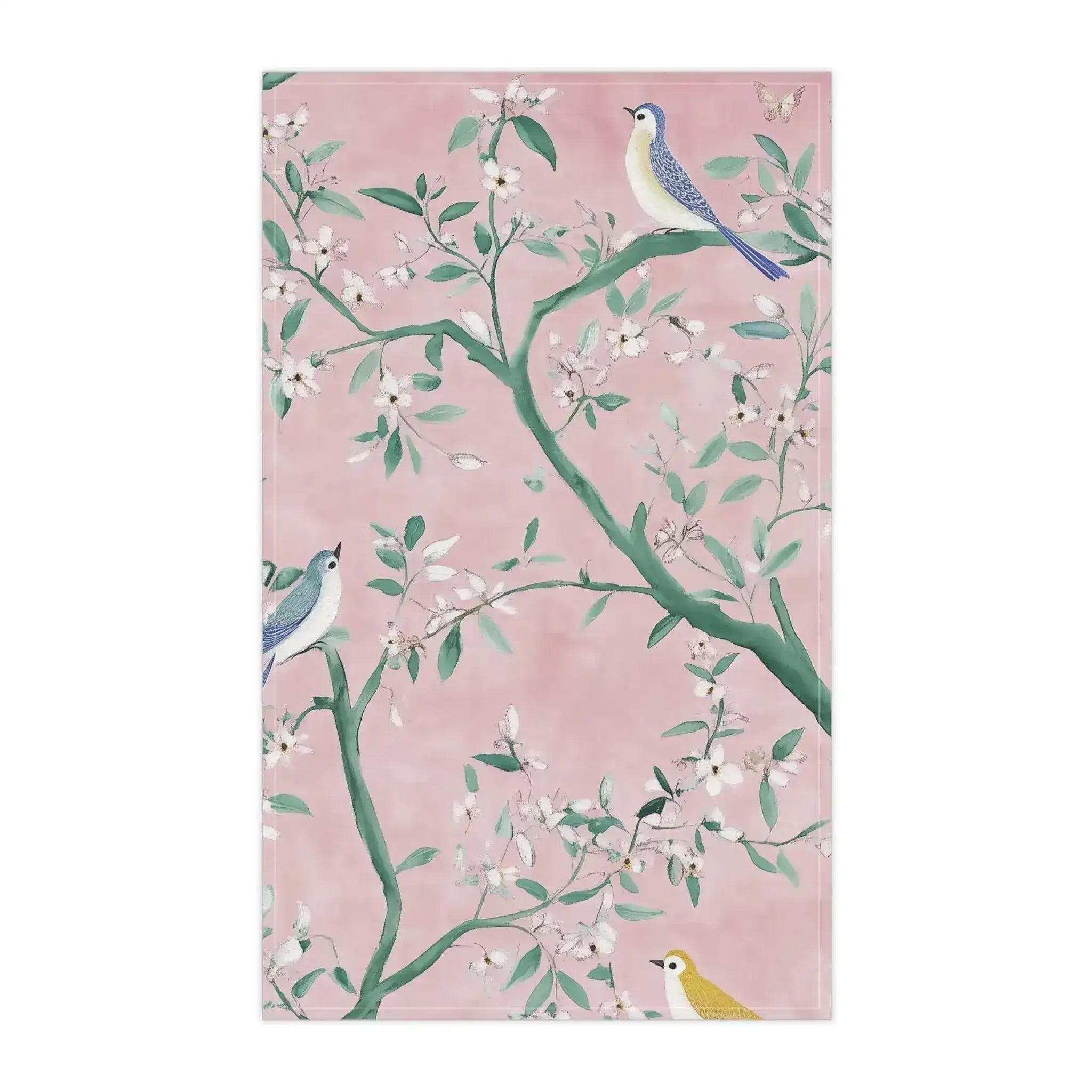 Floral Bird Kitchen Towel with Pink Background