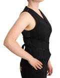 Women's Black Button Down Sleeveless Viscose Vest Top