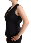 Women's Black Button Down Sleeveless Vest Waiscoat Top Cotton