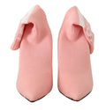 Women's Pink Suede Logo Socks Block Heel Ankle Boots Shoes & Leather