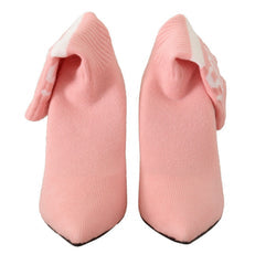 Women's Pink Suede Logo Socks Block Heel Ankle Boots Shoes & Leather