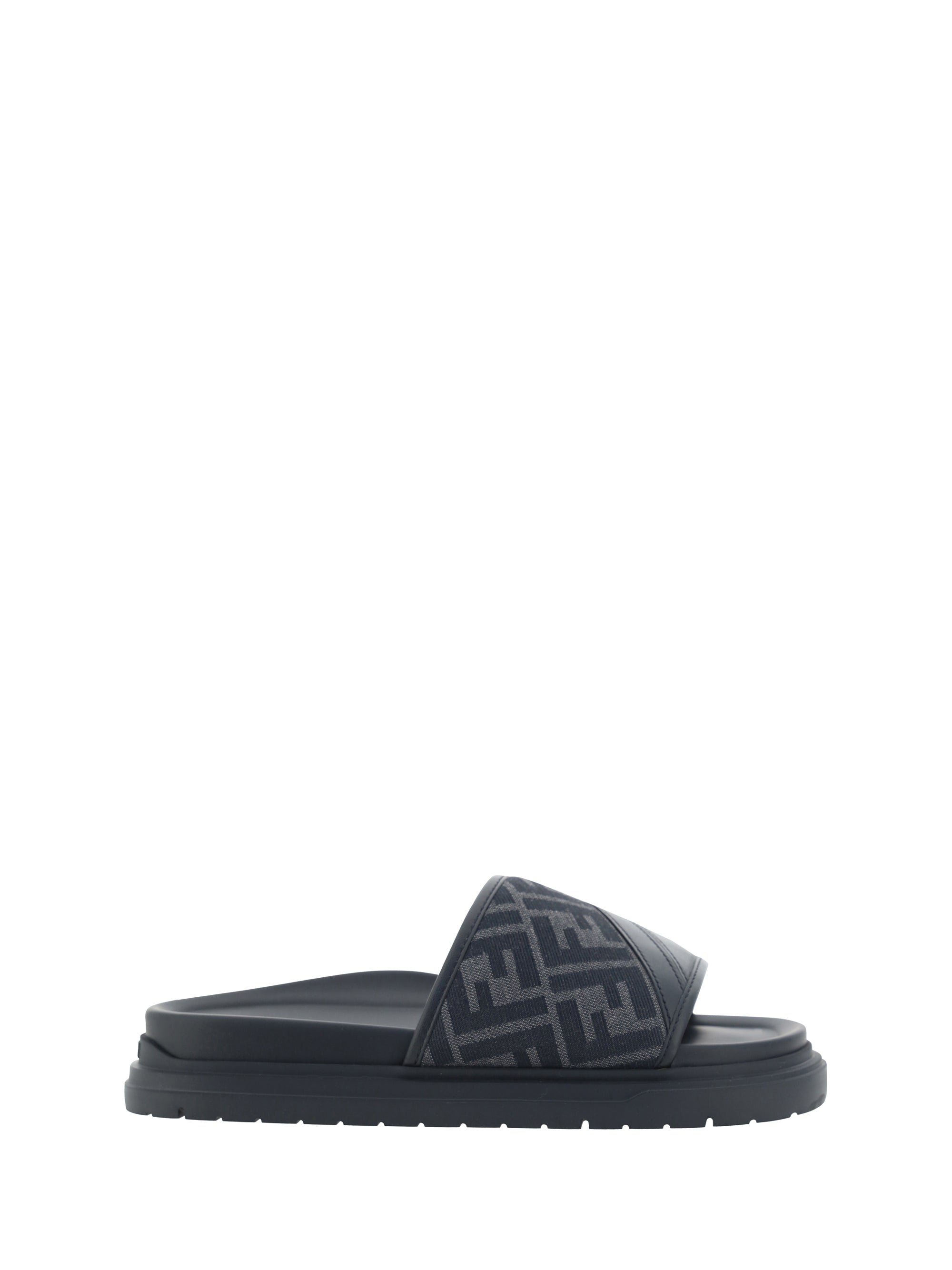 Fendi Slide Diagonal Sandals — Black