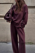 High Neck Side Zipper Up Sweatshirt and Wide Leg Pants Set