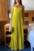 Strapless Back Lace-up Pleated Maxi Dress