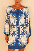 Long Sleeves Printed Mini Shift Dress