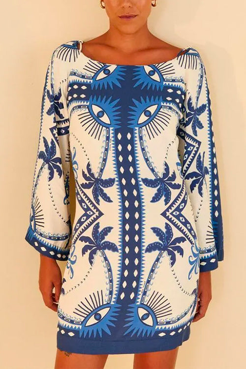 Long Sleeves Printed Mini Shift Dress