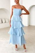 Strapless Empire Waist Ruffle Layered Maxi Dress