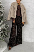 Collared Open Front Winter Faux Fur Coat