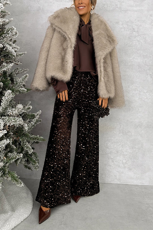 Collared Open Front Winter Faux Fur Coat
