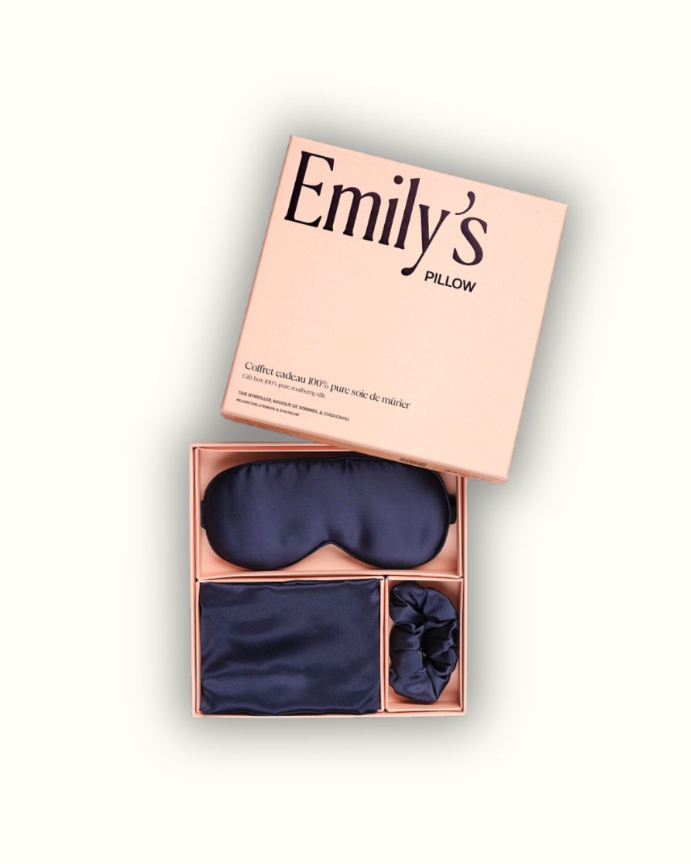 Coffret cadeau - Taie en soie, masque de sommeil, chouchou OFFERT - Bleu Nuit