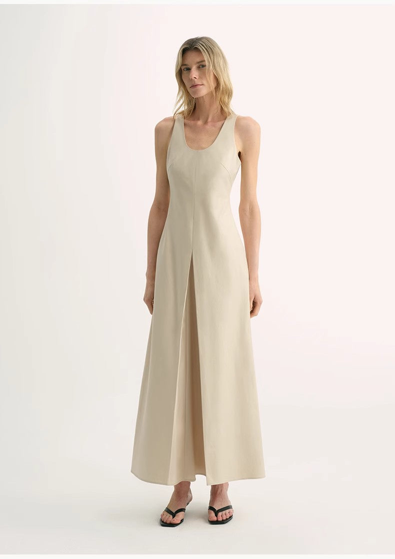Simple Love High Density Modal Mulberry Silk Insert U-neck Vest Dress